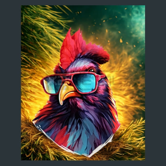 Chicken with Sunglasses 9 Metal Wall Art and Desktop Mouse Pad by X2Metal