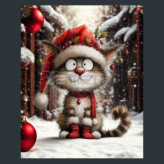 Christmas Cat 10 Metal Wall Art and Desktop Mouse Pad by X2Metal