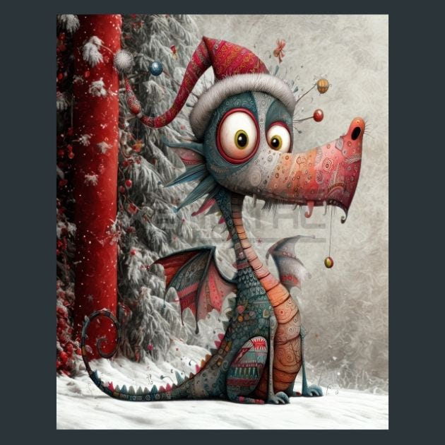 Christmas Dragon 1 Metal Wall Art and Desktop Mouse Pad by X2Metal