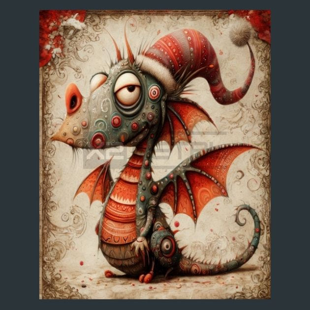 Christmas Dragon 10 Metal Wall Art and Desktop Mouse Pad by X2Metal