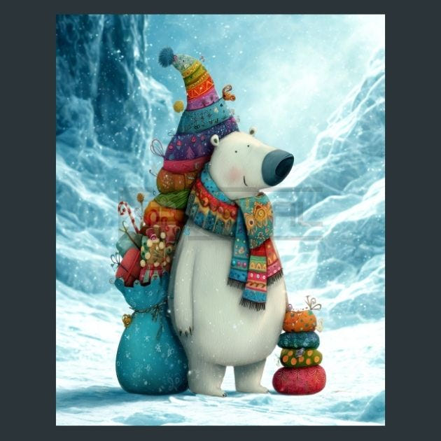 Christmas Polar Bear 11 Metal Wall Art and Desktop Mouse Pad by X2Metal