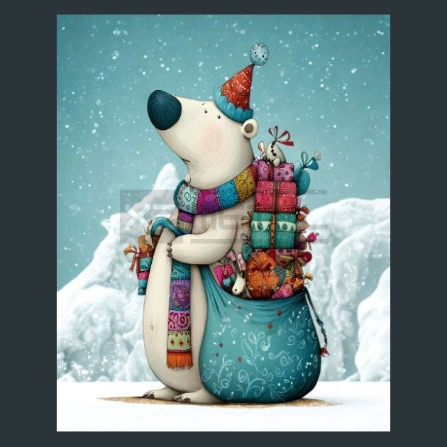 Christmas Polar Bear 3 Metal Wall Art and Desktop Mouse Pad by X2Metal