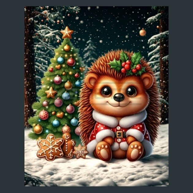 Christmas Hedgehogs Metal Wall Art and Desktop Mouse Pad by X2Metal