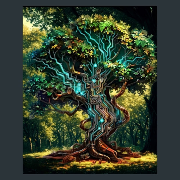 Circuit Tree Metal Wall Art and Desktop Mouse Pad by X2Metal