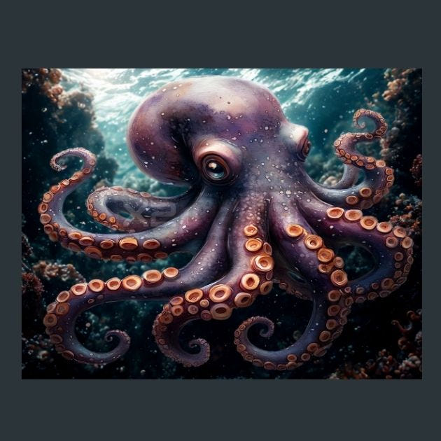 Colorful Octopus 2 Metal Wall Art and Desktop Mouse Pad by X2Metal