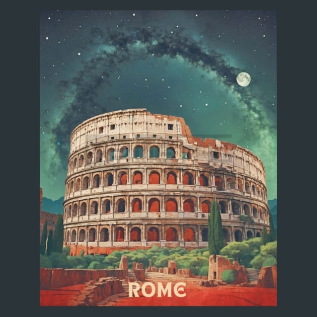Colosseum Rome starry night Metal Wall Art and Desktop Mouse Pad by X2Metal