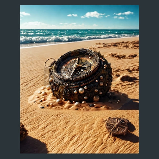 Compass Shipwrecked Treasures Metal Wall Art and Desktop Mouse Pad by X2Metal