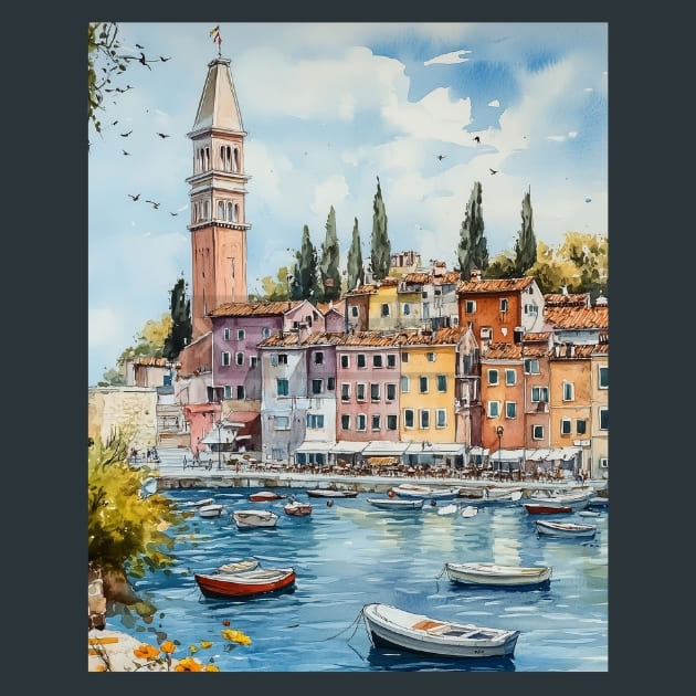 Croatia Rovinj Coastal Town View Metal Wall Art and Desktop Mouse Pad by X2Metal