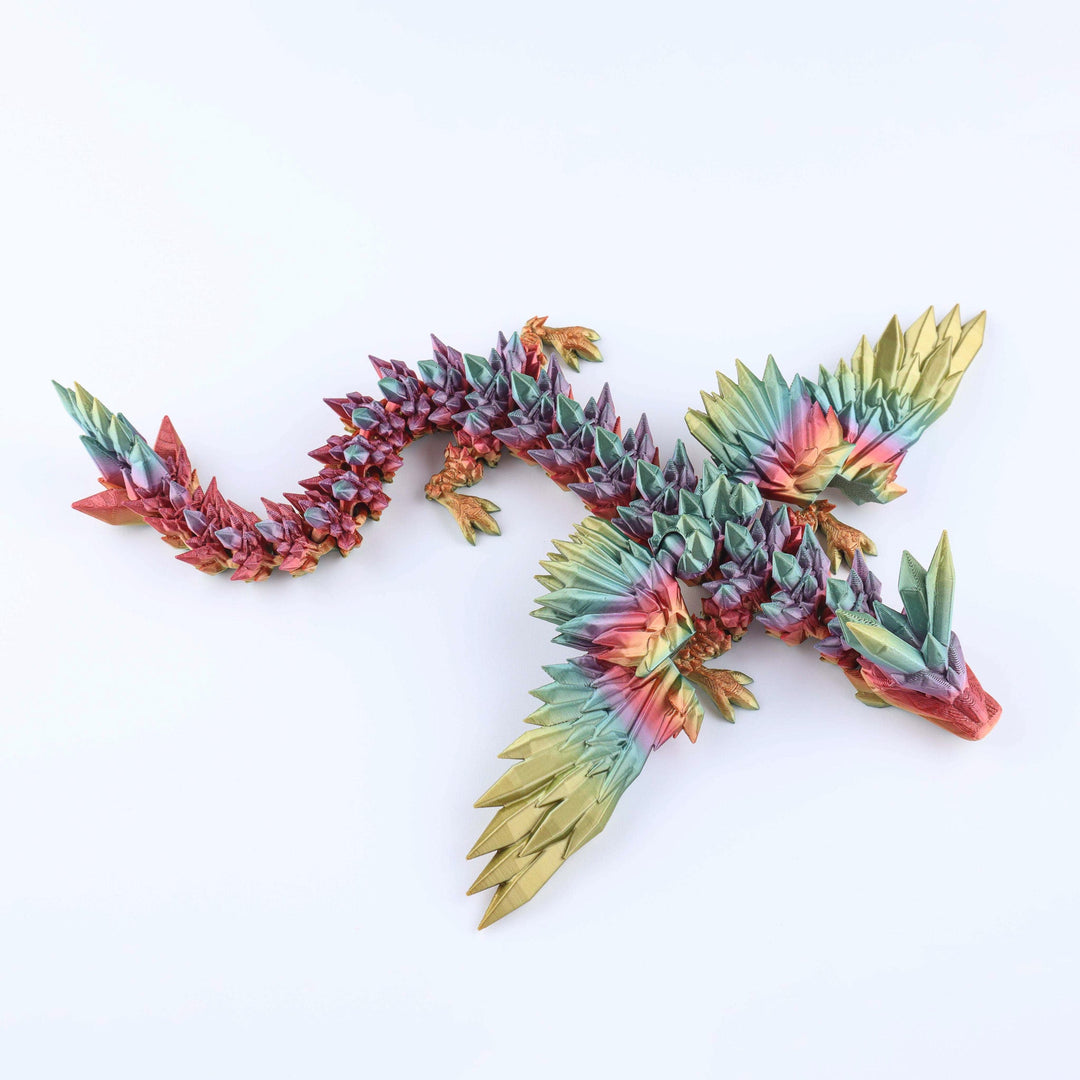 Colorful dragon-shaped sculpture on a white background