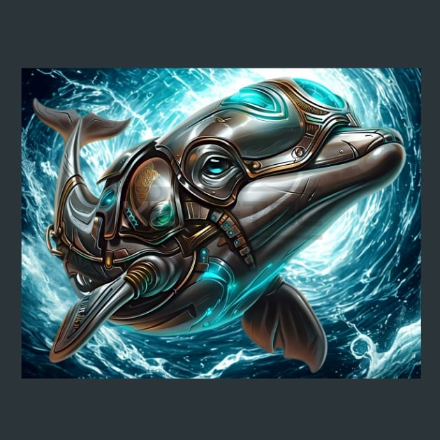 Cybernetic Dolphin Metal Wall Art and Desktop Mouse Pad by X2Metal