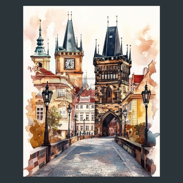 Czech Republic Prague Charles Bridge Street View Metal Wall Art and Desktop Mouse Pad by X2Metal