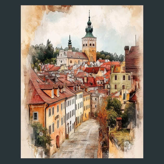 Czech Republic Český Krumlov Old Town Metal Wall Art and Desktop Mouse Pad by X2Metal