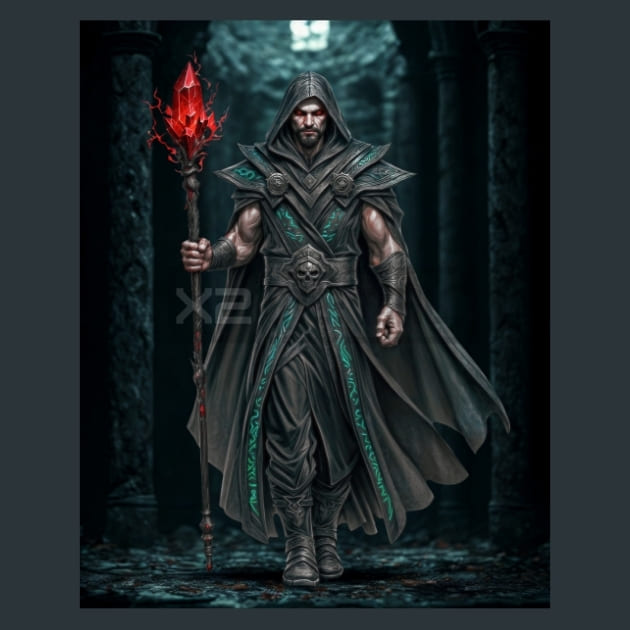 Dark-Sorcerer-with-Staff-metal-prints-posters-mouse-pads