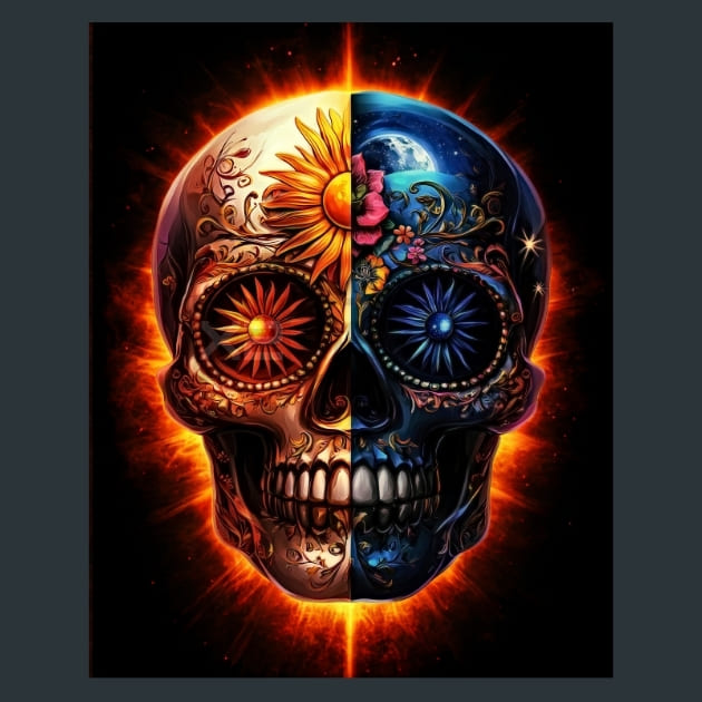 Day and Night Sugar Skull Metal Wall Art and Desktop Mouse Pad by X2Metal
