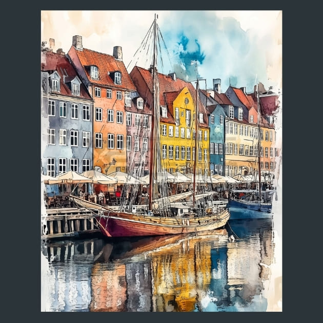 Denmark Copenhagen Nyhavn Waterfront View Metal Wall Art and Desktop Mouse Pad by X2Metal