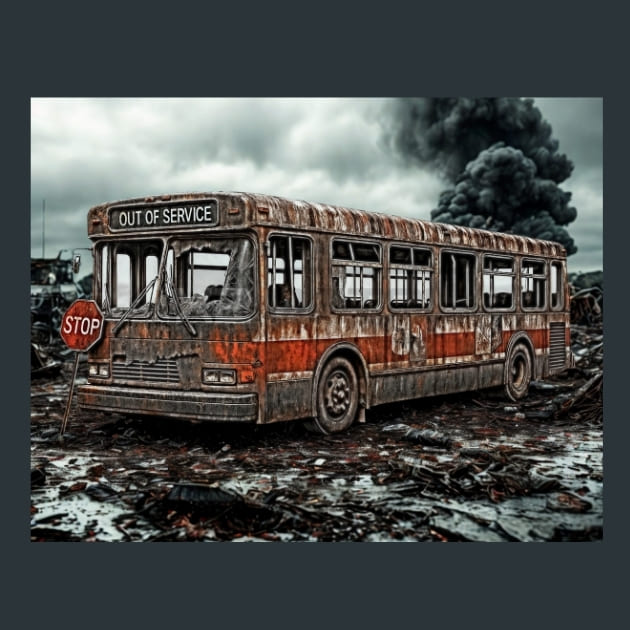 Destroyed Bus-Zombie Wasteland Metal Wall Art and Desktop Mouse Pad by X2Metal