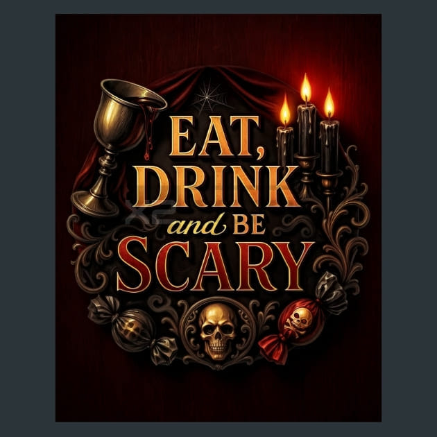 Eat Drink and Be Scary Metal Wall Art and Desktop Mouse Pad by X2Metal