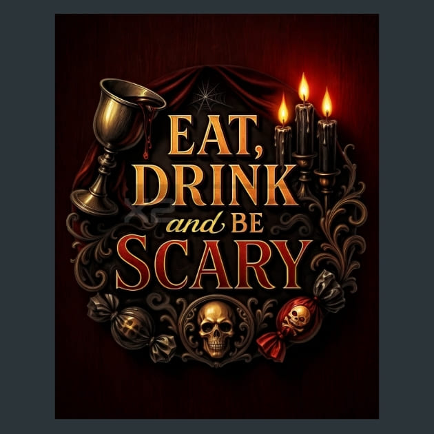 Eat Drink and Be Scary Metal Wall Art and Desktop Mouse Pad by X2Metal