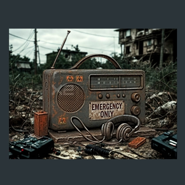 Emergency Radio-Zombie Wasteland Metal Wall Art and Desktop Mouse Pad by X2Metal