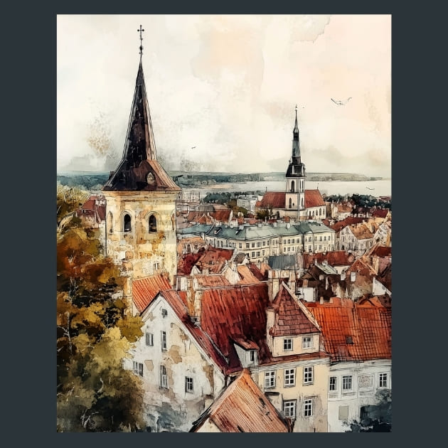 Estonia Tallinn Old Town Rooftop View Metal Wall Art and Desktop Mouse Pad by X2Metal