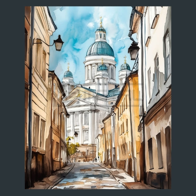Finland Helsinki Cathedral Street View Metal Wall Art and Desktop Mouse Pad by X2Metal