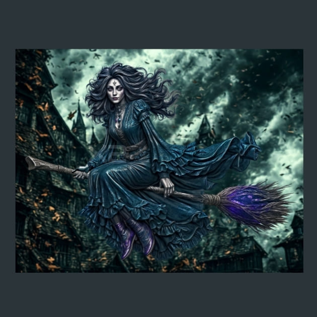 Fleeing Witch with Broom Metal Wall Art and Desktop Mouse Pad by X2Metal