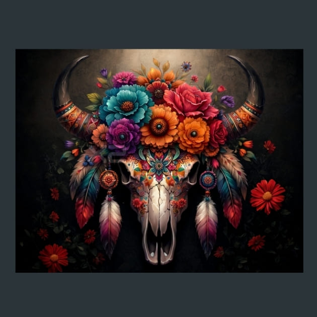 Flora Bull Skulls 9 Metal Wall Art and Desktop Mouse Pad by X2Metal