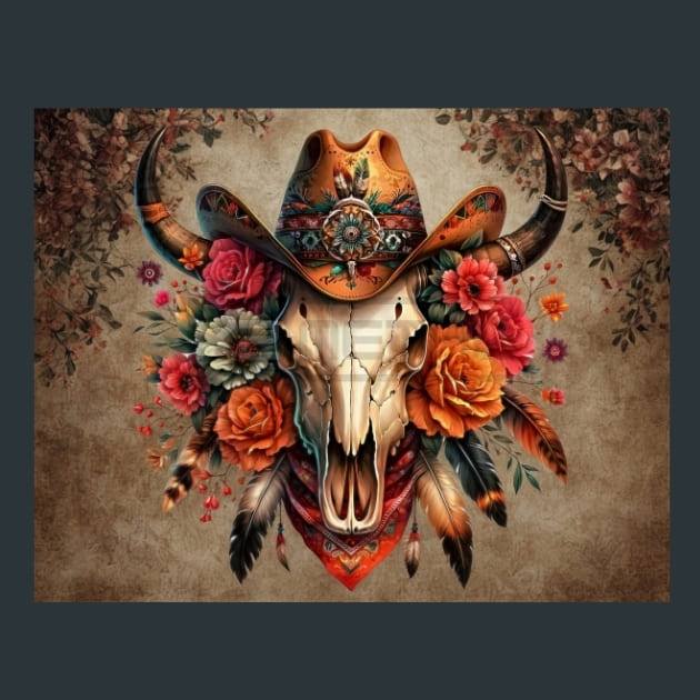 Floral Bull Skulls 1 Metal Wall Art and Desktop Mouse Pad by X2Metal