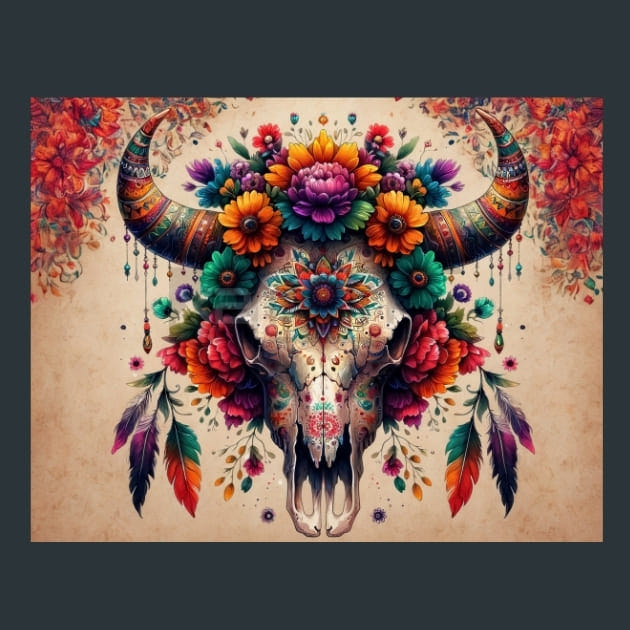 Floral Bull Skulls 11 Metal Wall Art and Desktop Mouse Pad by X2Metal