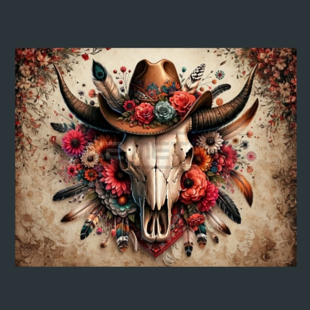Floral Bull Skulls 2 Metal Wall Art and Desktop Mouse Pad by X2Metal