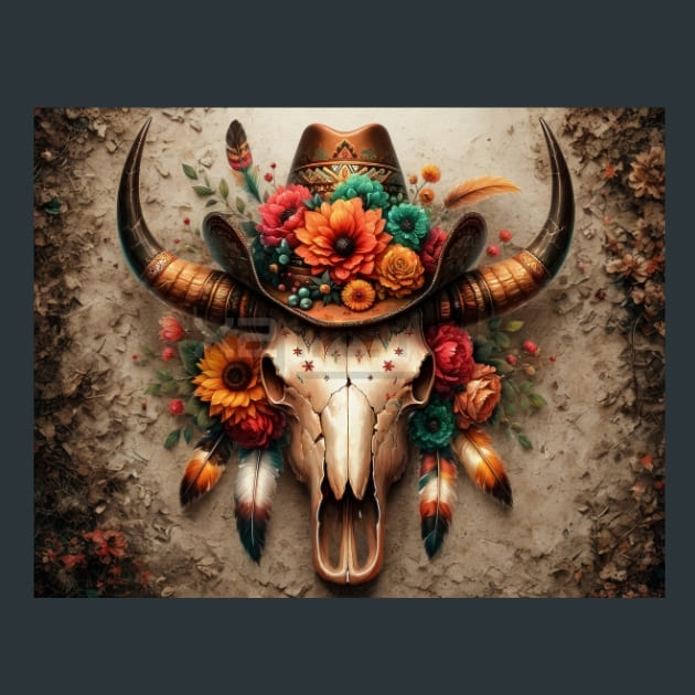 Floral Bull Skulls 3 Metal Wall Art and Desktop Mouse Pad by X2Metal