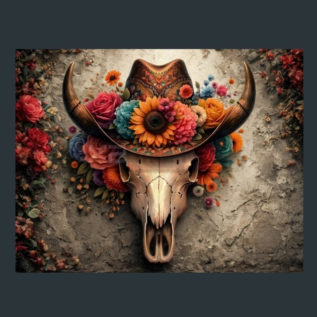 Floral Bull Skulls 4 Metal Wall Art and Desktop Mouse Pad by X2Metal