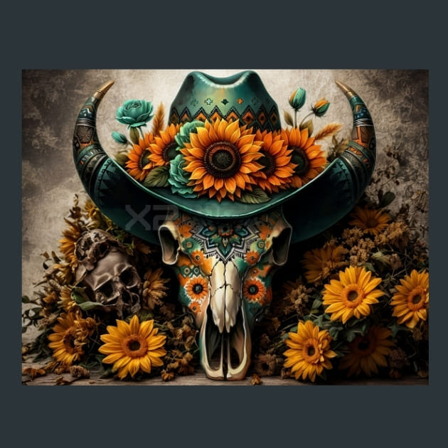 Floral Bull Skulls 5 Metal Wall Art and Desktop Mouse Pad by X2Metal