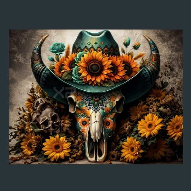 Floral Bull Skulls 5 Metal Wall Art and Desktop Mouse Pad by X2Metal