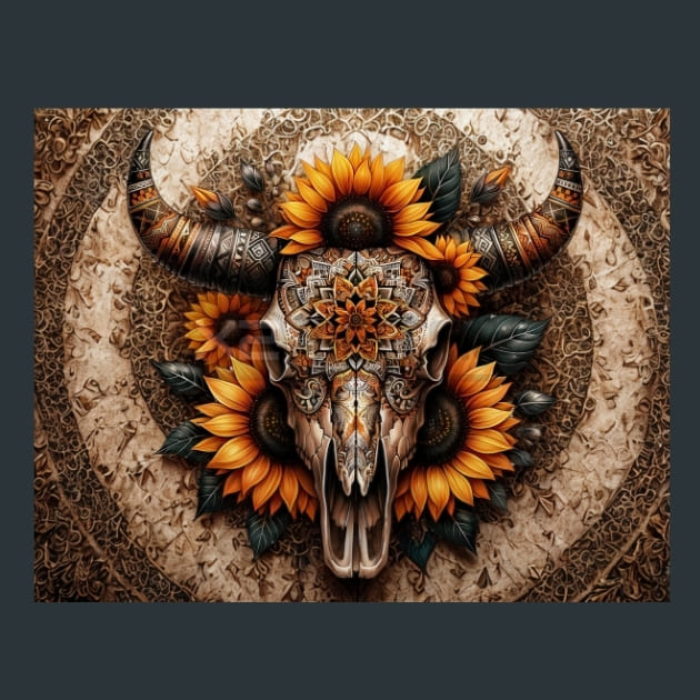 Floral Bull Skulls 7 Metal Wall Art and Desktop Mouse Pad by X2Metal