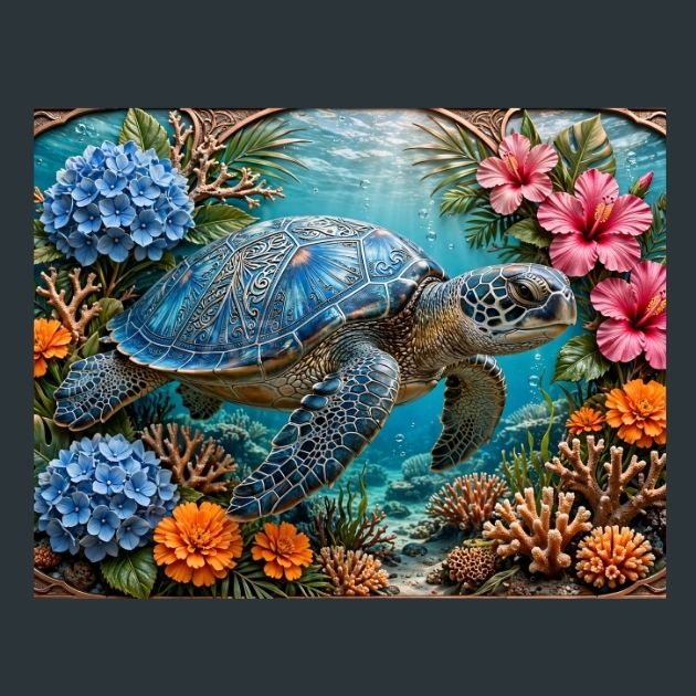 Floral-Turtle-Metal-Print