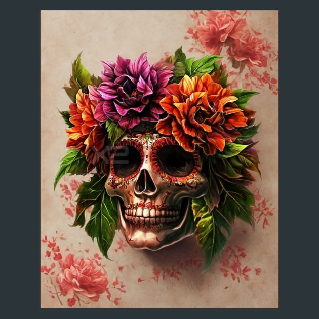 Floral Crown Sugar Skull Metal Wall Art and Desktop Mouse Pad by X2Metal