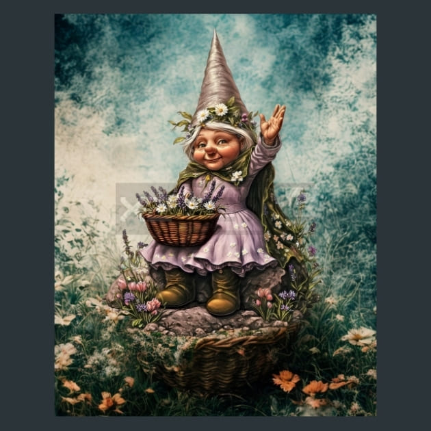 Floral Gnome 5 Metal Wall Art and Desktop Mouse Pad by X2Metal
