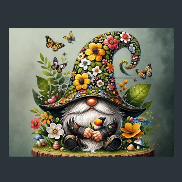 Floral Spring Gnomes 07 Metal Wall Art and Desktop Mouse Pad by X2Metal