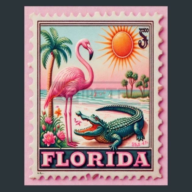 Florida Stamp Metal Wall Art and Desktop Mouse Pad by X2Metal