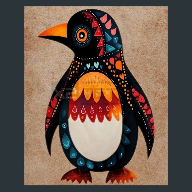 Folk-Art-Penguins-1-Metal-Prints
