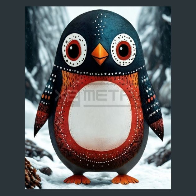Folk Art Penguins 3 Metal Wall Art and Desktop Mouse Pad by X2Metal