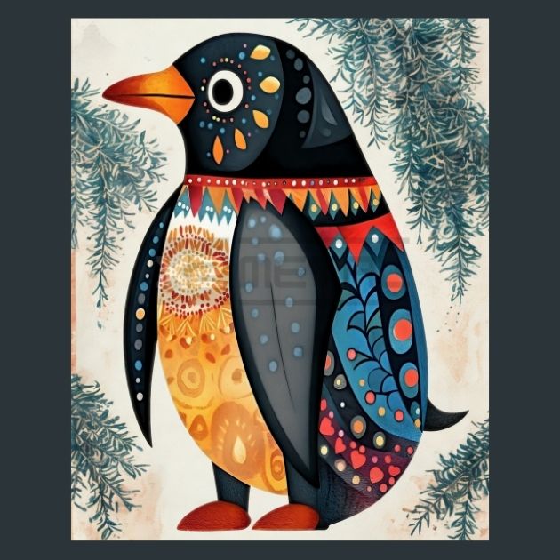 Folk-Art-Penguins-4-Metal-Prints