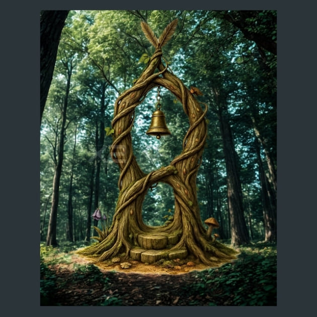 Forest-Bell-Tower-Magical-Forest-metal-prints-posters-mouse-pads