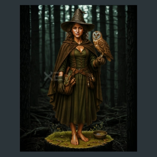 Forest Witch with Owl Metal Wall Art and Desktop Mouse Pad by X2Metal