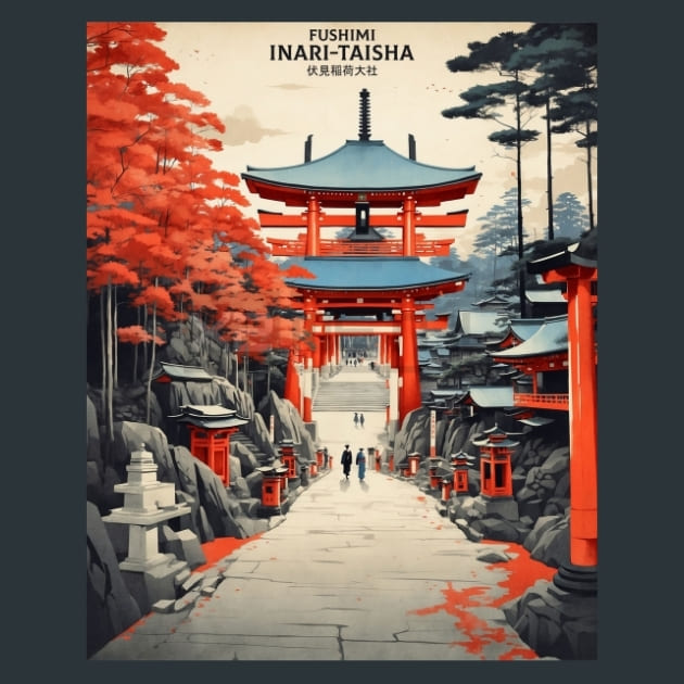 Fushimi Inari Taisha Japan Metal Wall Art and Desktop Mouse Pad by X2Metal