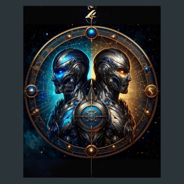 Gemini-Celestial-Zodiac-Guardians Metal Wall Art and Desktop Mouse Pad by X2Metal