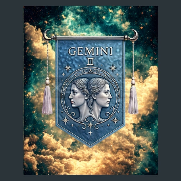 Gemini-Zodiac-Banners Metal Wall Art and Desktop Mouse Pad by X2Metal