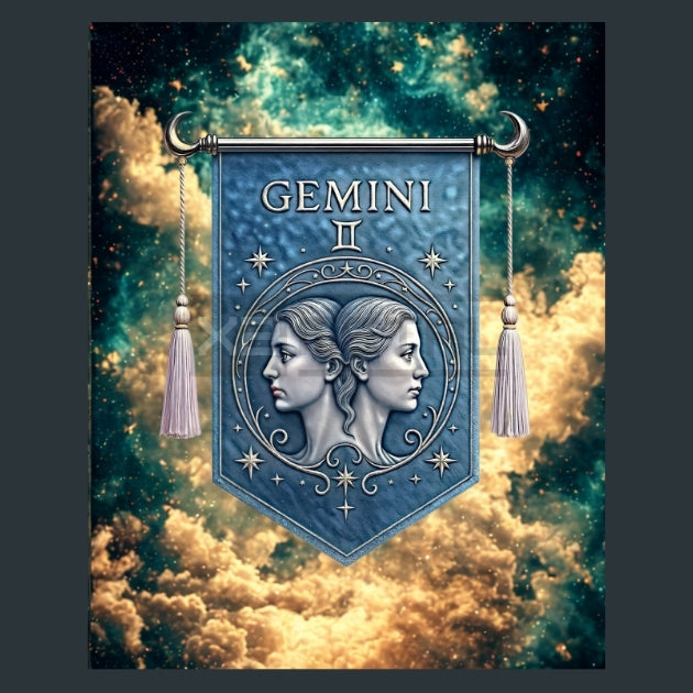 Gemini-Zodiac-Banners Metal Wall Art and Desktop Mouse Pad by X2Metal