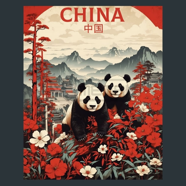 Giant Panda China Metal Wall Art and Desktop Mouse Pad by X2Metal